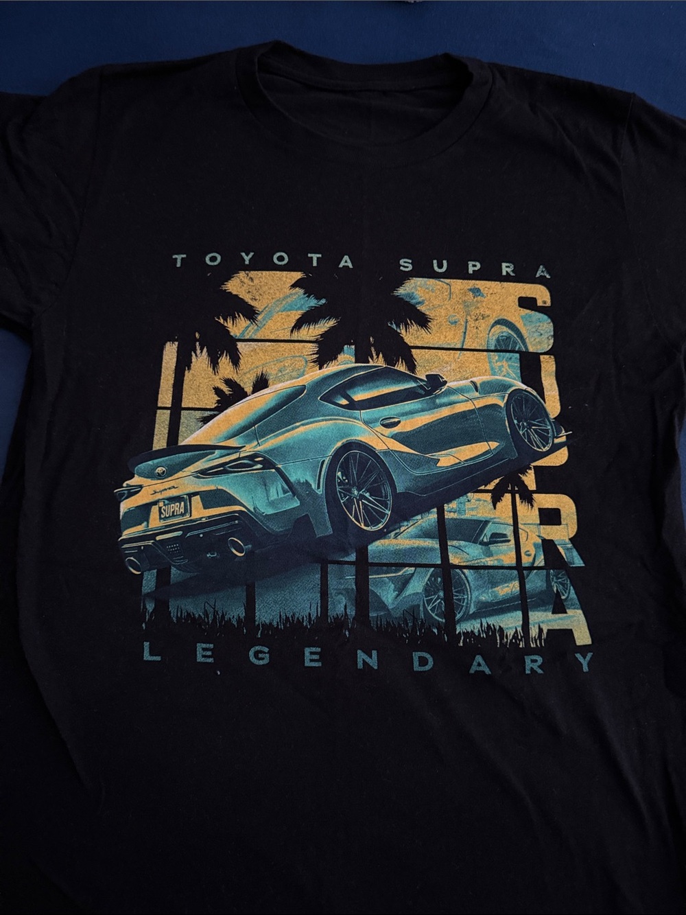 Toyota Supra Graphic Tee - Black with Teal & Gold Print